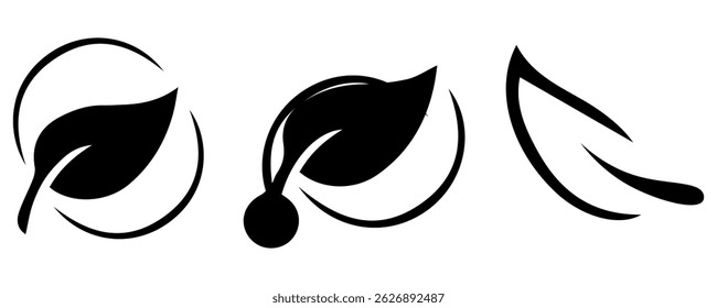 Iconos verdes de la hoja y de la flecha para el paquete orgánico reciclable biodegradable de la biografía, etiquetas del Vector.
