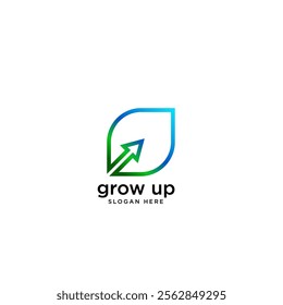 Green leaf with arrow logo design template