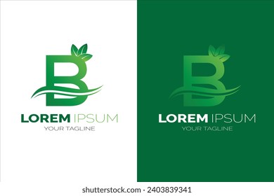 Green leaf B letter design