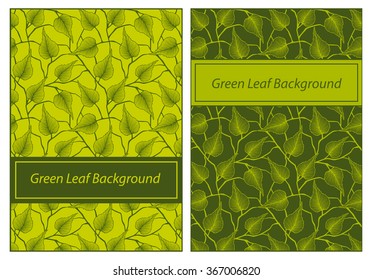 Green Leaf Background , Green Eco texture with Birch Leaves.Card Template.