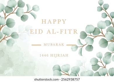 Green Leaf Background With Eid Mubarak 2025 Greetings