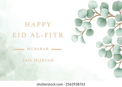 Green Leaf Background With Eid Mubarak 2025 Greetings