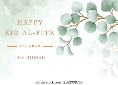 Green Leaf Background With Eid Mubarak 2025 Greetings