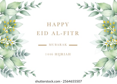 Green Leaf Background With Eid Mubarak 2025 Greetings 