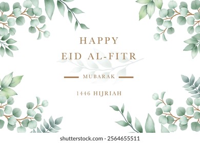 Green Leaf Background With Eid Mubarak 2025 Greetings 