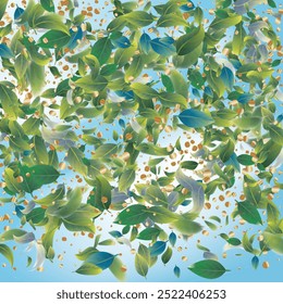 Green leaf background. Luxury background design concept. Abstract art. Tropical summer leaf design. Pattern art illustration design. Summer Sale Banner. Greenery Leaves and Gold Confetti Wallpaper.