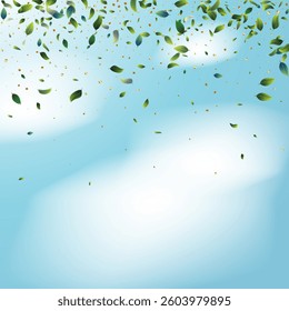 Green leaf background. Luxury background design concept. Abstract art. Tropical summer leaf design. Pattern art illustration design. Summer Sale Banner. Greenery Leaves and Gold Confetti Wallpaper.