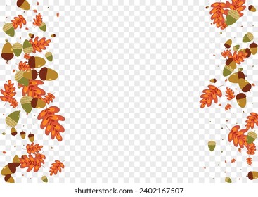 Green Leaf Background Transparent Vector. Foliage Dry Illustration. Orange Plant. November Frame. Golden Leaves Decoration.