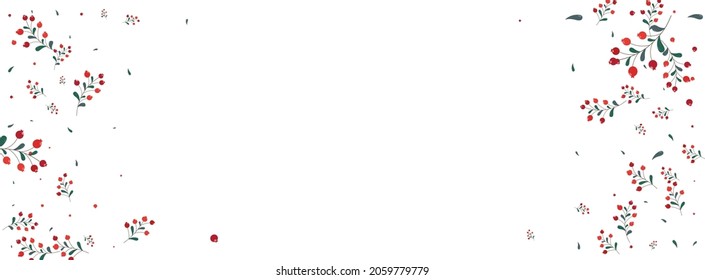 Green Leaf Background White Vector. Foliage Sale Frame. Pink Leaves Season. Decor Texture. Rowan Object.