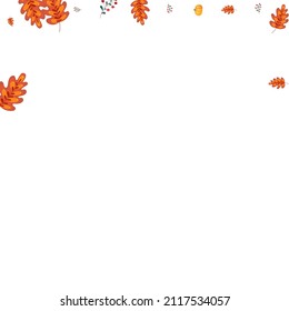 Green Leaf Background White Vector. Leaves Farm. Burgundy Autumn Border. Decoration Template. Orange Plant September Illustration.