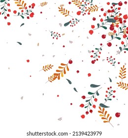 Green Leaf Background White Vector. Herb Gradation Texture. Pink Rowan Cartoon. Nature Card. Leaves Drawn.