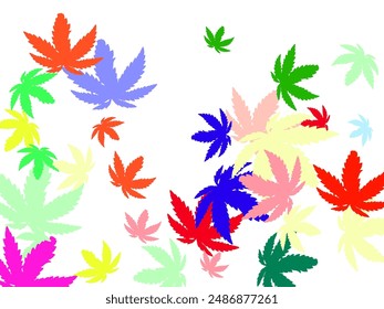 Green Leaf Background White Vector. Plant Paper Texture.  Red gold yellow sorb dry autumn leaves. 