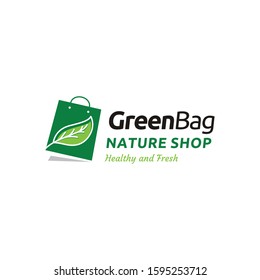 Green Leaf with Bag Shop for Nature Market Store logo design