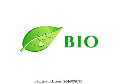 Green Leaf Bio Logo Design with Water Droplets