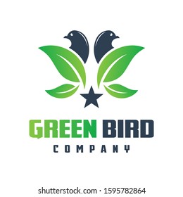 Green leaf bird logo design