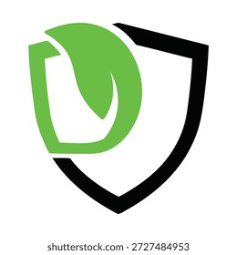 Ícone de escudo preto e folha verde para proteção ecologicamente correta e ícone de conceito de segurança