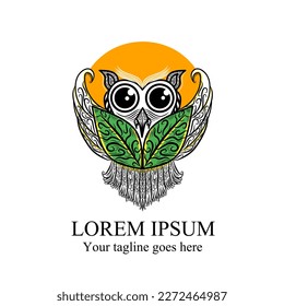 Green leaf blend owl logo illustration design