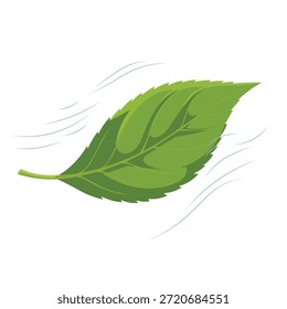 Hoja verde soplada por la Ilustración vectorial del viento en estilo plano. Elemento de follaje natural con líneas de movimiento, aislado sobre fondo blanco, perfecto para otoño, Clima, eco y diseño de la naturaleza.