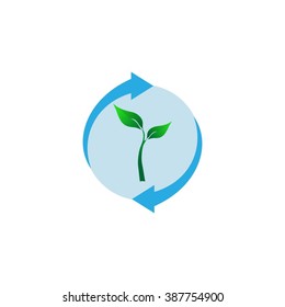 Green leaf with blue arrows, logo