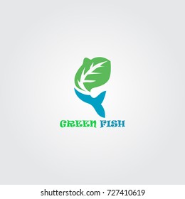 Green leaf with blue tail fish logo