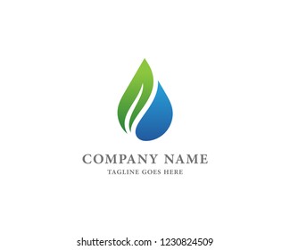 Green Leaf And Blue Water Logo Vector Design Template