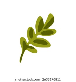 Grüne Blatt Botanische flache Illustration — stilisierte grüne Blatt mit abgerundeten Formen in flachen Cartoon-Stil. Einzeln auf weißem Hintergrund mit sauberem und minimalem Design.