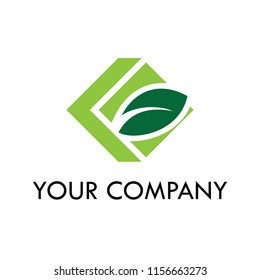 green leaf and box for your farm company, eco house logo design. eco box logo