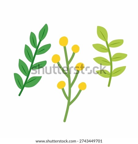 Green leaf branch in flat style for botanical and eco theme. Perfect for backgrounds, branding, packaging, and natural designs.