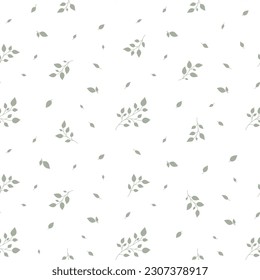 Green leaf branch twig seamless pattern stamp silhouette. Forest garden plant olive color wrap interior design pastel print floral textile home decor natural cosmetic wallpaper cover web background