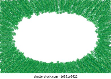 Green leaf branches on white background. Flat lay. Top view. Vector Background Illustration EPS10.