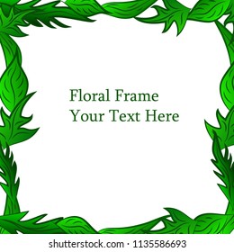 Green leaf bright background, floral ornament frame vector illustration 