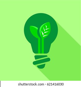 Green leaf bulb fluorescent light icon. Flat illustration of green leaf bulb fluorescent light vector icon for web