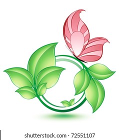Green leaf with butterfly