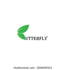green leaf butterfly half icon logo template design vector