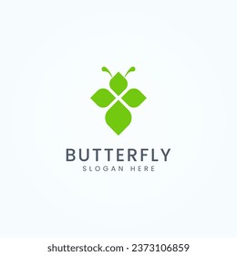 Green Leaf Butterfly Logo Design Vector Image