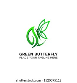 green leaf with butterfly logo for spa / salon