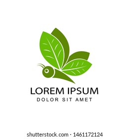 green leaf butterfly logo template design vector in isolated white background