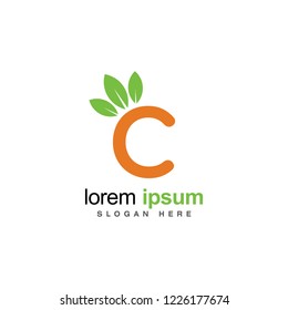 Green leaf C letter icon. Logo vector template