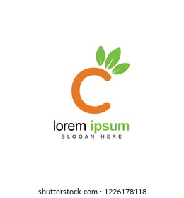 Green leaf C letter icon. Logo vector template