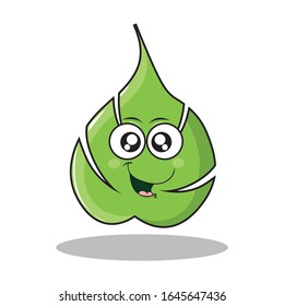 Green leaf cartoon, cute leaf character, leaf with funny expression, 