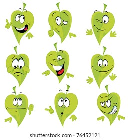 green leaf cartoon with many expressions
