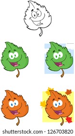 Green Leaf Cartoon Mascot Characters-Vector Collection