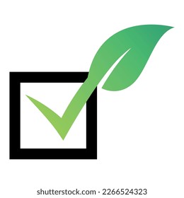 Green Leaf Check Mark In Black Box Vectorart