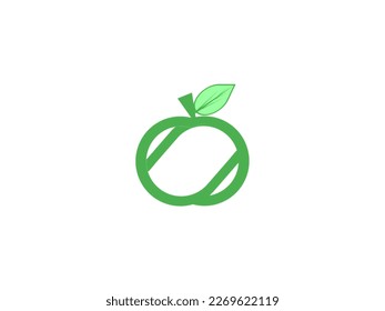 Green leaf and circle apple fruit logo icon, can be used as app, website, mobile, company logo, logo icon, Indonesia.