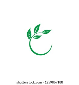  green leaf circle, eco natural, with leafs logo design vector