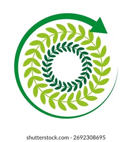 Círculo de hojas verdes. Símbolo de reciclaje ambiental. Emblema del Vector de crecimiento de la Naturaleza. Concepto de ecología sostenible. EPS 10.