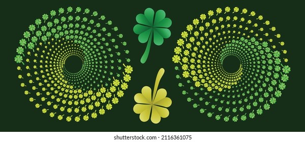 Green leaf in circle form. Halftone design. St. Patrick Day abstraction. 