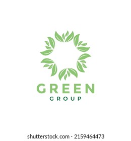 green leaf circle group logo design, vector graphic symbol icon illustration creative idea