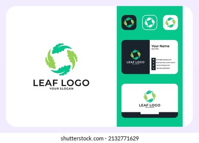 diseño del logotipo del círculo de la hoja verde y tarjeta de visita