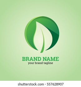 Green leaf with circle logo design template